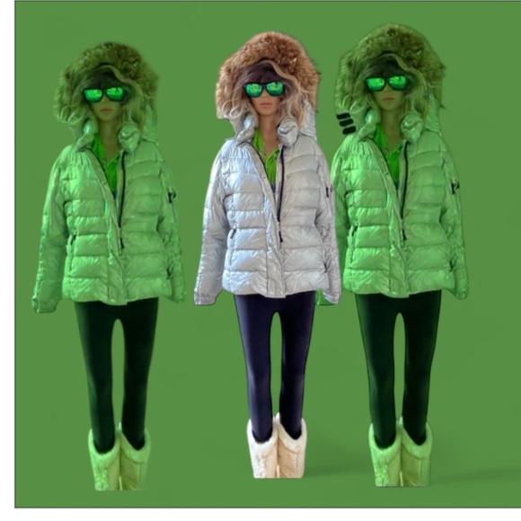 Bogner Jackets & Blazers - Bogner Metallic Silver Puffer Jacket with Raccoon Fur Trim